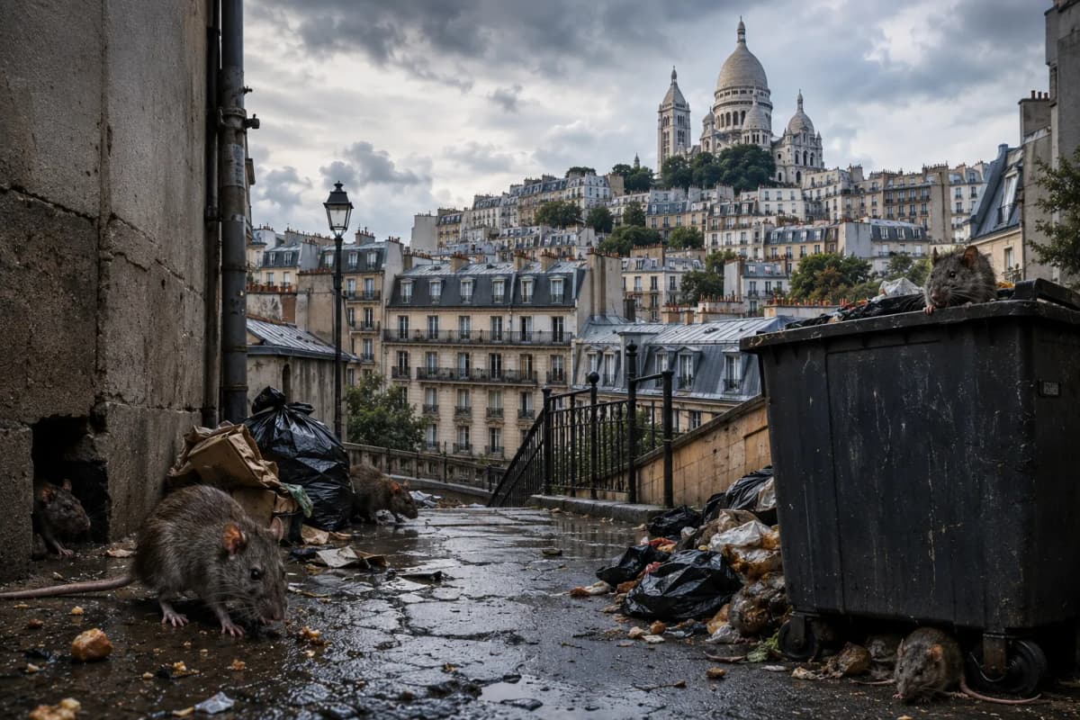 Rats dans le 18ème arrondissement de Paris — Sacré-Cœur de Montmartre en arrière-plan