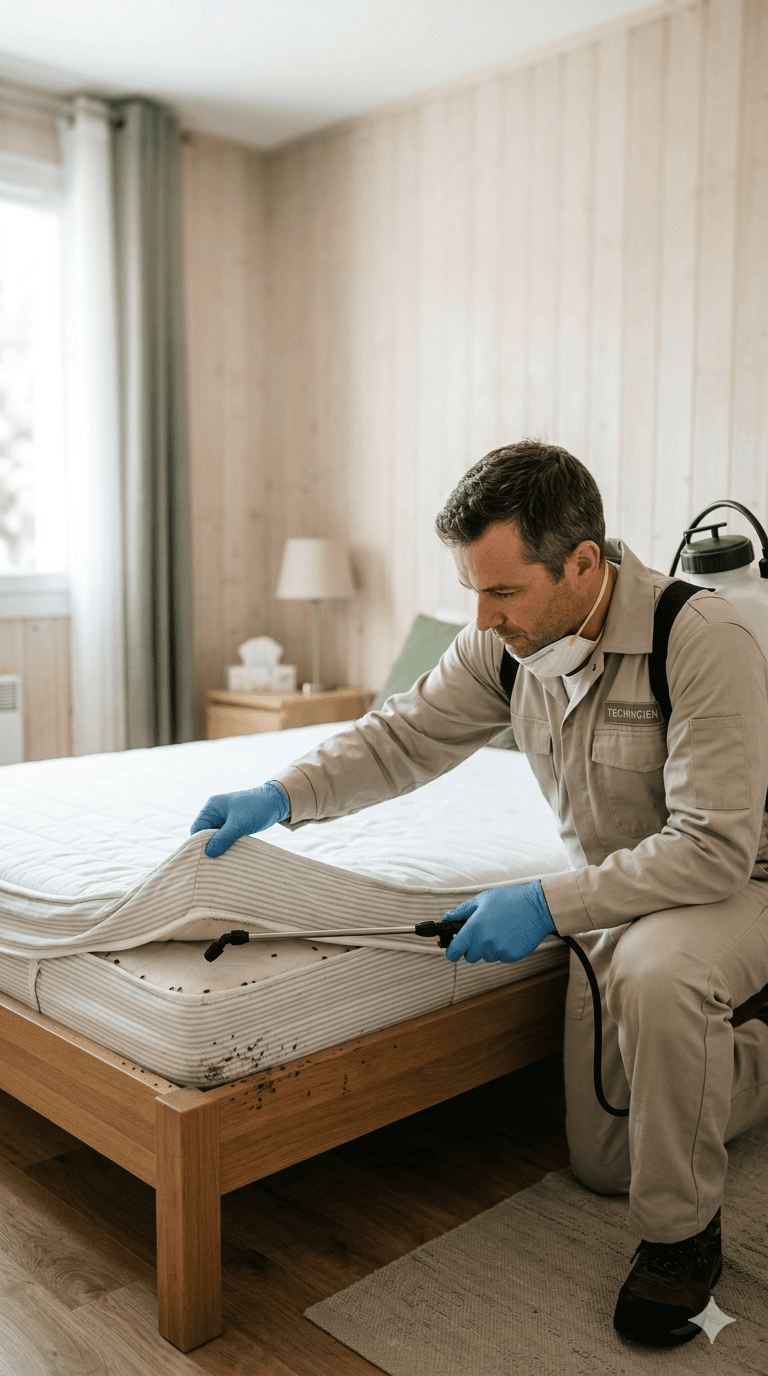 Punaises de lit sur matelas — infestation réelle traitée par Attrape Nuisibles Paris
