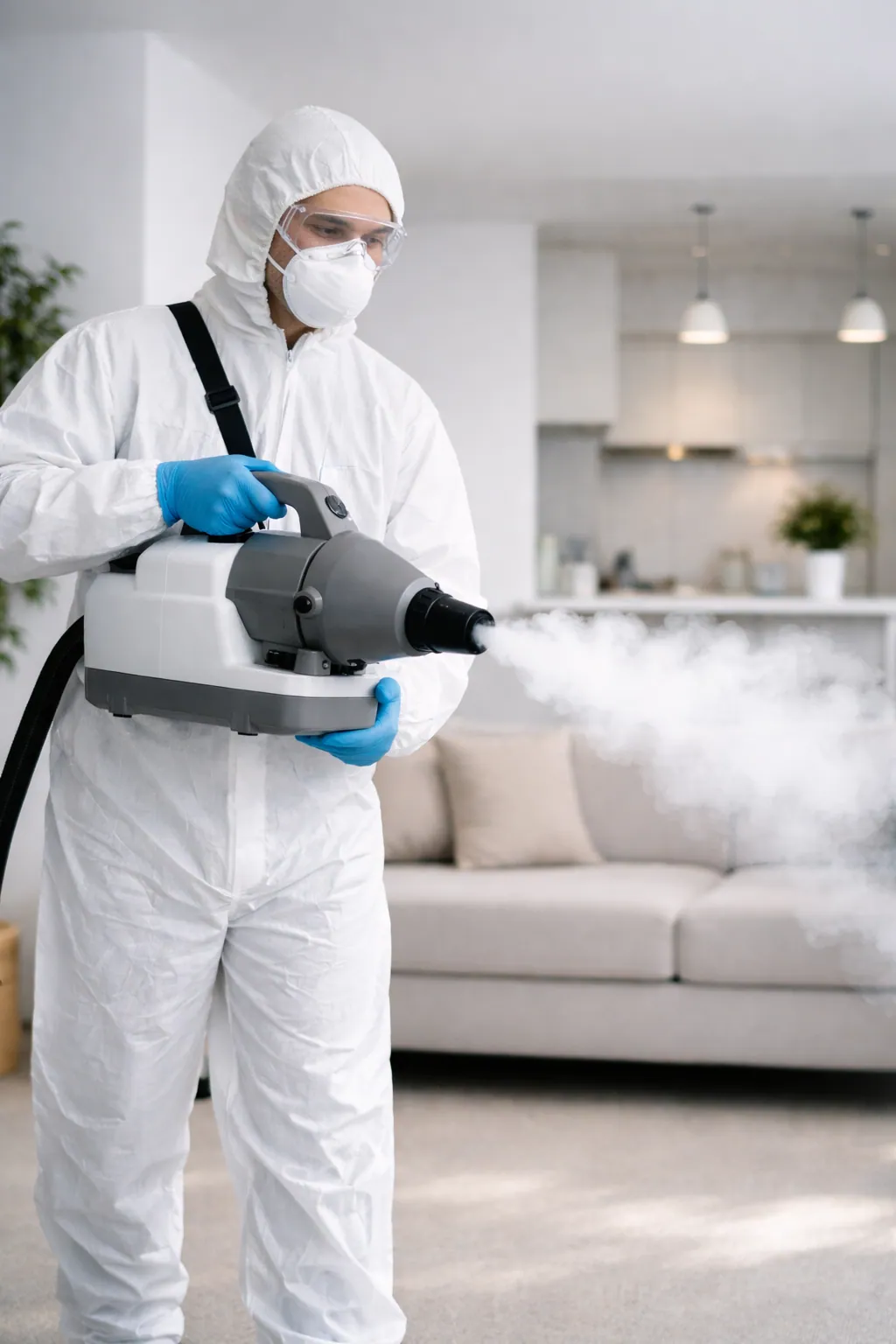 Technicien Attrape Nuisibles réalisant une désinfection professionnelle à Versailles après infestation